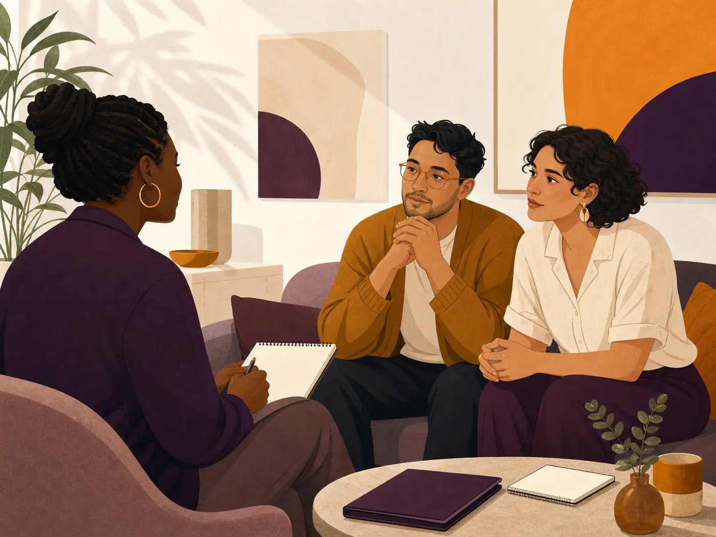 Illustration of intended parents preparing questions during a private consultation